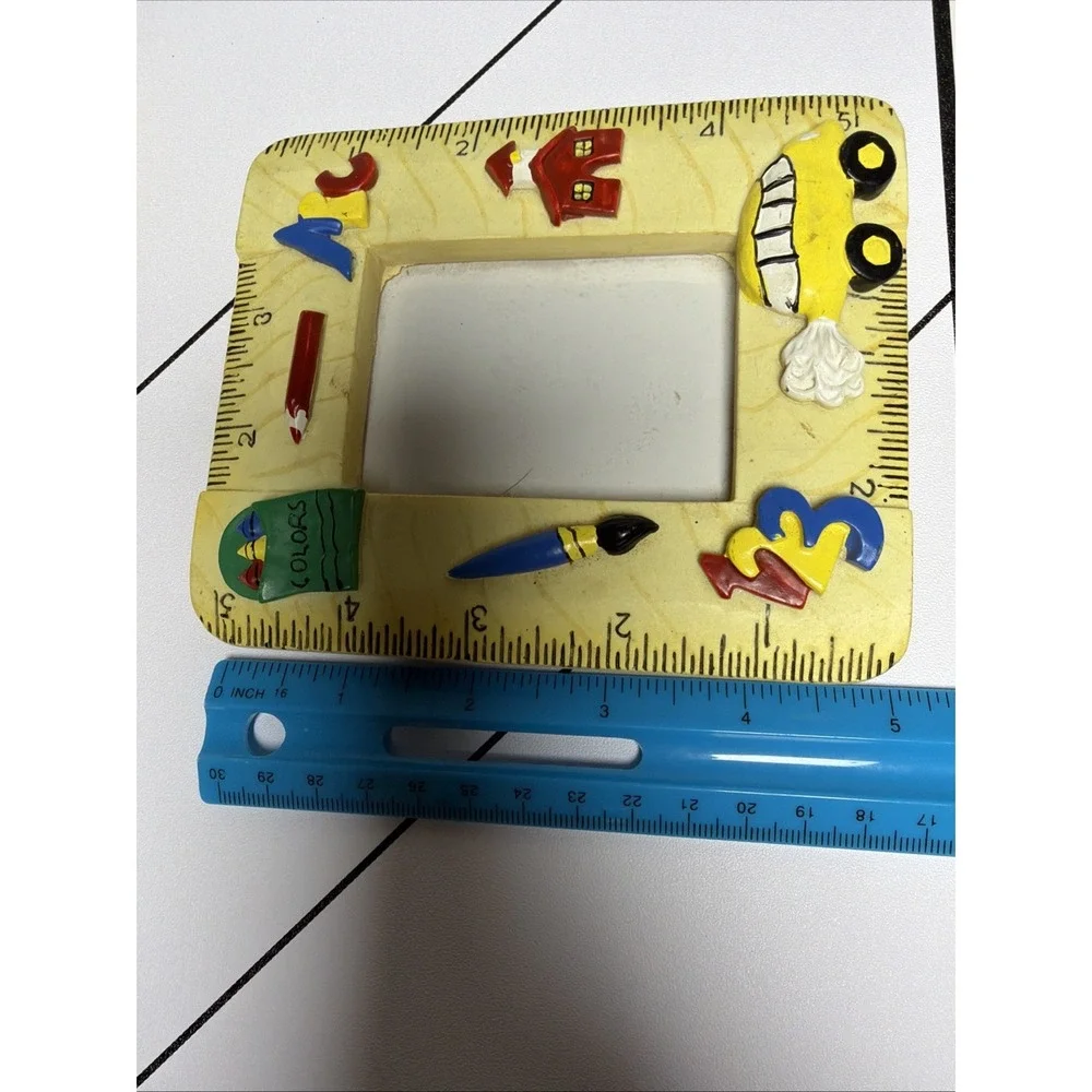 VTG 90s School Teacher Photo Picture Frame Alphabet Numbers Ruler Primary Colors